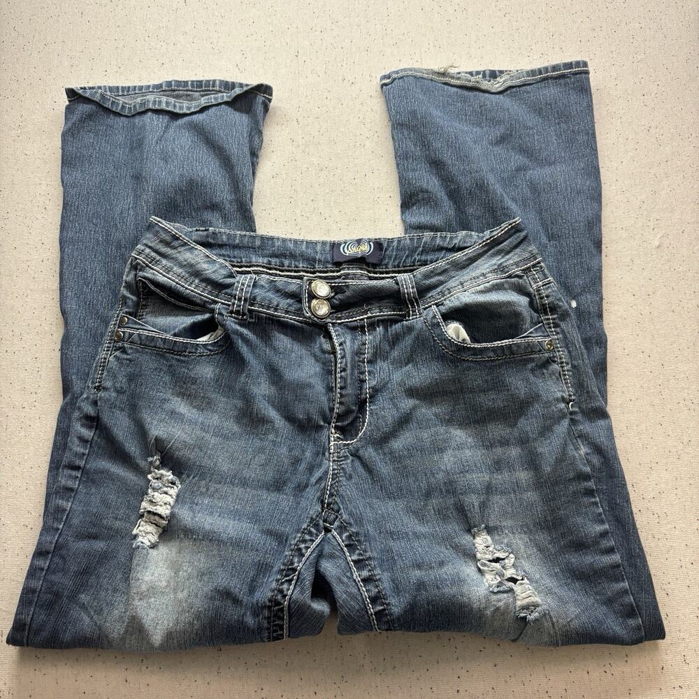 Angels Forever Young Jeans Womens 16W Blue Distressed Bootcut Flare Y2K